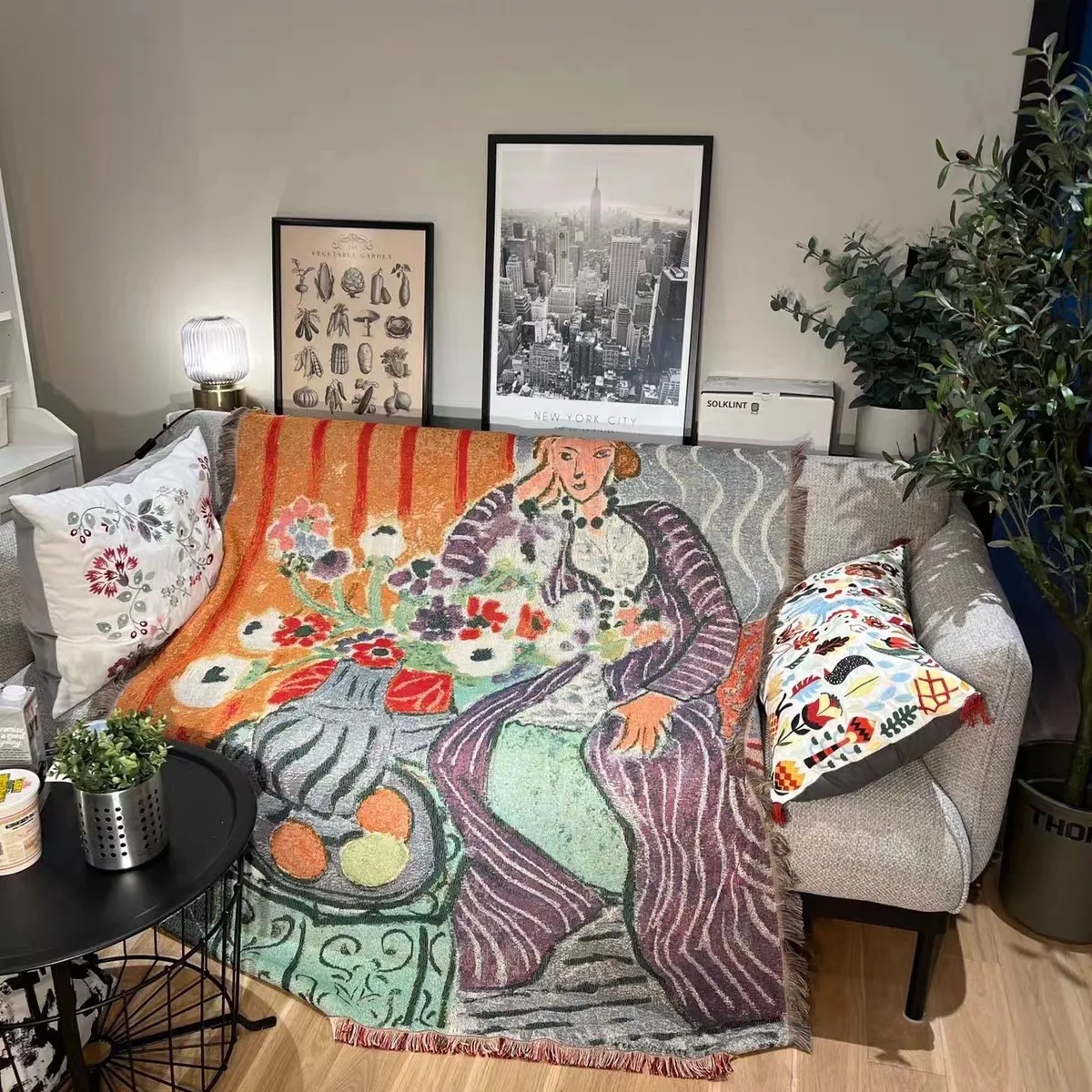 Oil painting style sofa blanket vintage literary single sofa cover cloth cover carpet tapestry decorative blanket high-end