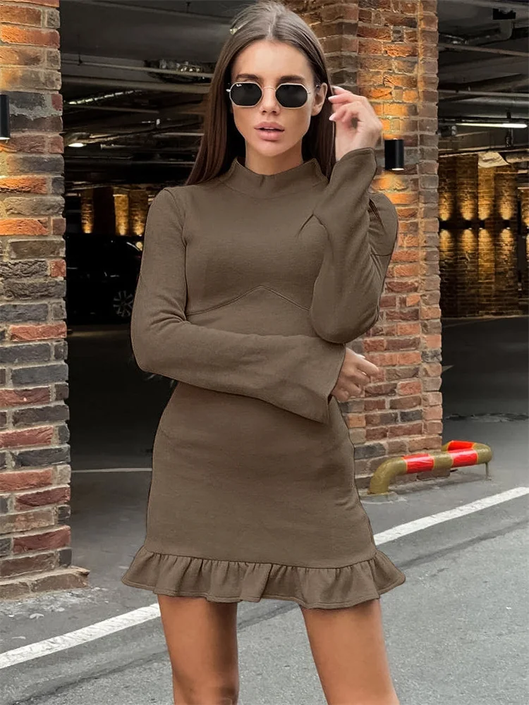 

Tossy Knit Sweater Mini Dress Female Casual Autumn 2024 High Waist Patchwork Long Sleeve Ruffled Dress Knitwear Ladies Dress New