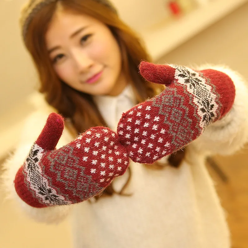 

New Winter Gloves for Women Double Layer Fleece Lined Thick Knitted Full Finger Warm Gloves Export Quality