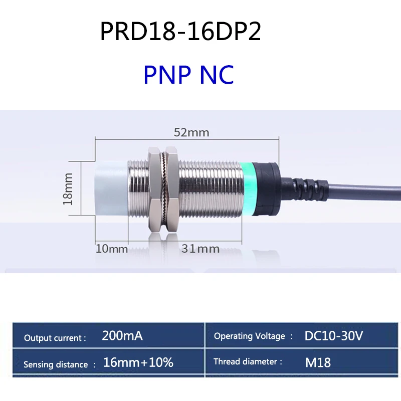 

M18 PRD18-16DN DN2 DP2 Waterproof Metal Inductive Sensor Remote Proximity Switch NPN PNP Non-flush type