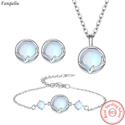 Solid 925 Sterling Silver Earrings Antler Bracelets Opal Pendant Necklace Vintage Jewelry Sets For Women New FQL22224