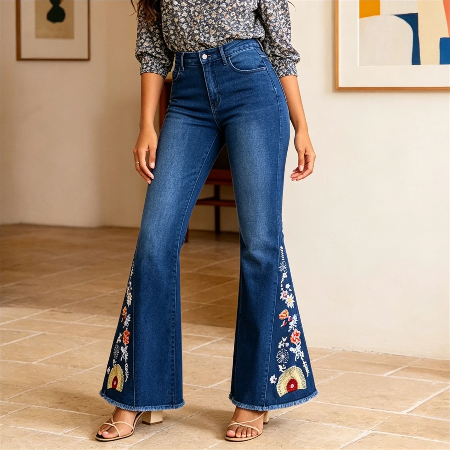 

Denim Pant Women Jeans Vintage Flare Pants Slim Fit Floral High Waist Straight Trousers Y2k Streetwear Elegant Work Casual 2026