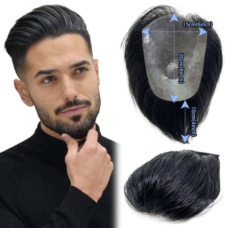 Men's 15*20cm PU Hair base 100% Human Hair Natural  Capillary Prothesis Effectively Cover Thinning Hair Male Wig