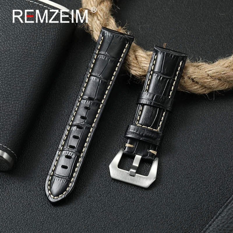 

Black Brown Blue Retro Leather Watch Strap 20mm 22mm 24mm 26mm Wristband Women Men Bamboo Pattern Wristwatch Band