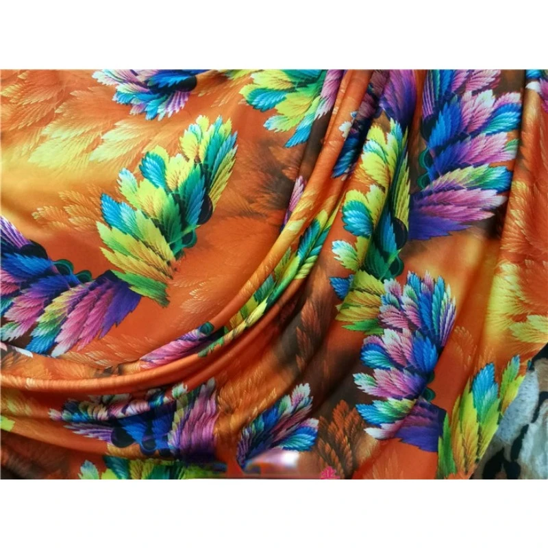 Swimsuit Four Sided Elastic and Non Permeable Milk Silk Feather Wings Phoenix Tail Printed Dress Long Skirt Fabric