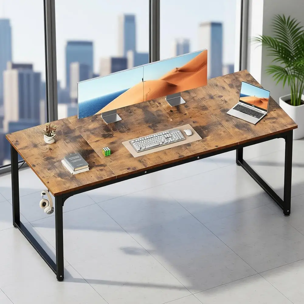 

Большой компьютерный стол для домашнего офиса 63, современный письменный стол для небольших помещений, винтажный стиль с крючками для наушников