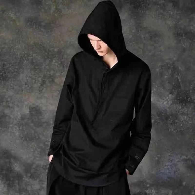 

YAMAMOTO-Style GroundY 22AW Half Zip Hooded Casual Loose Long Sleeve Shirt Luxury YAMAMOTO-Style Black Hat Shirt