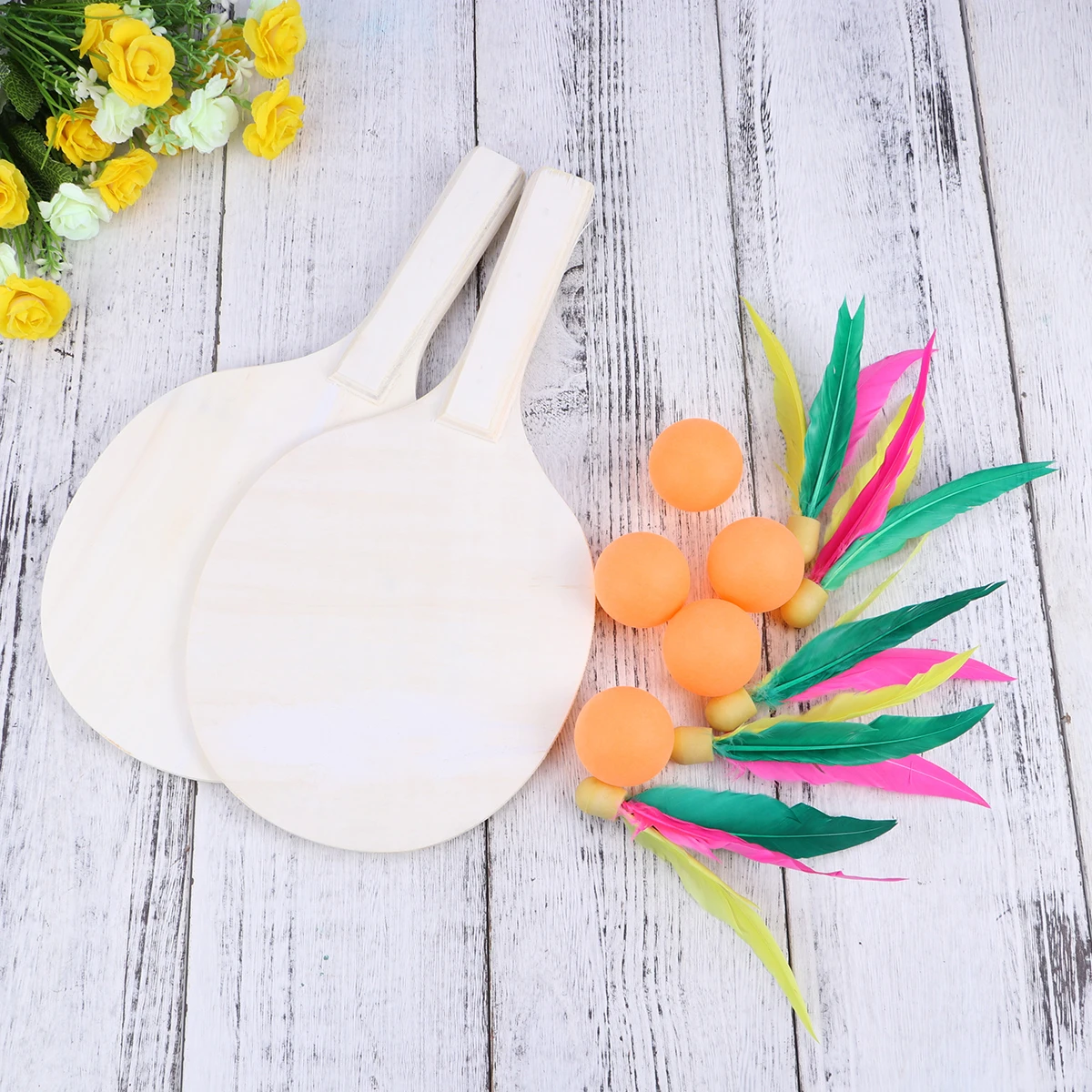 

Beach Paddle Ball Game Set Wooden Badminton Tennis Racket Lightweight Outdoor Sports Pingpong Balls Fun Accessories Enjoy Time