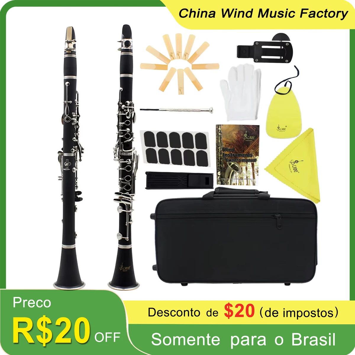 

Bb Color Clarinet B/G Tune Black Clarinette ABS Body Clarinet with Box Screwdriver Cleaning Cloth Reed Woodwind Instrument Part