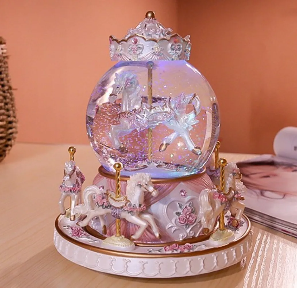 Carousel Crystal Ball Music Box Birthday Gift for Girls Children Sky City