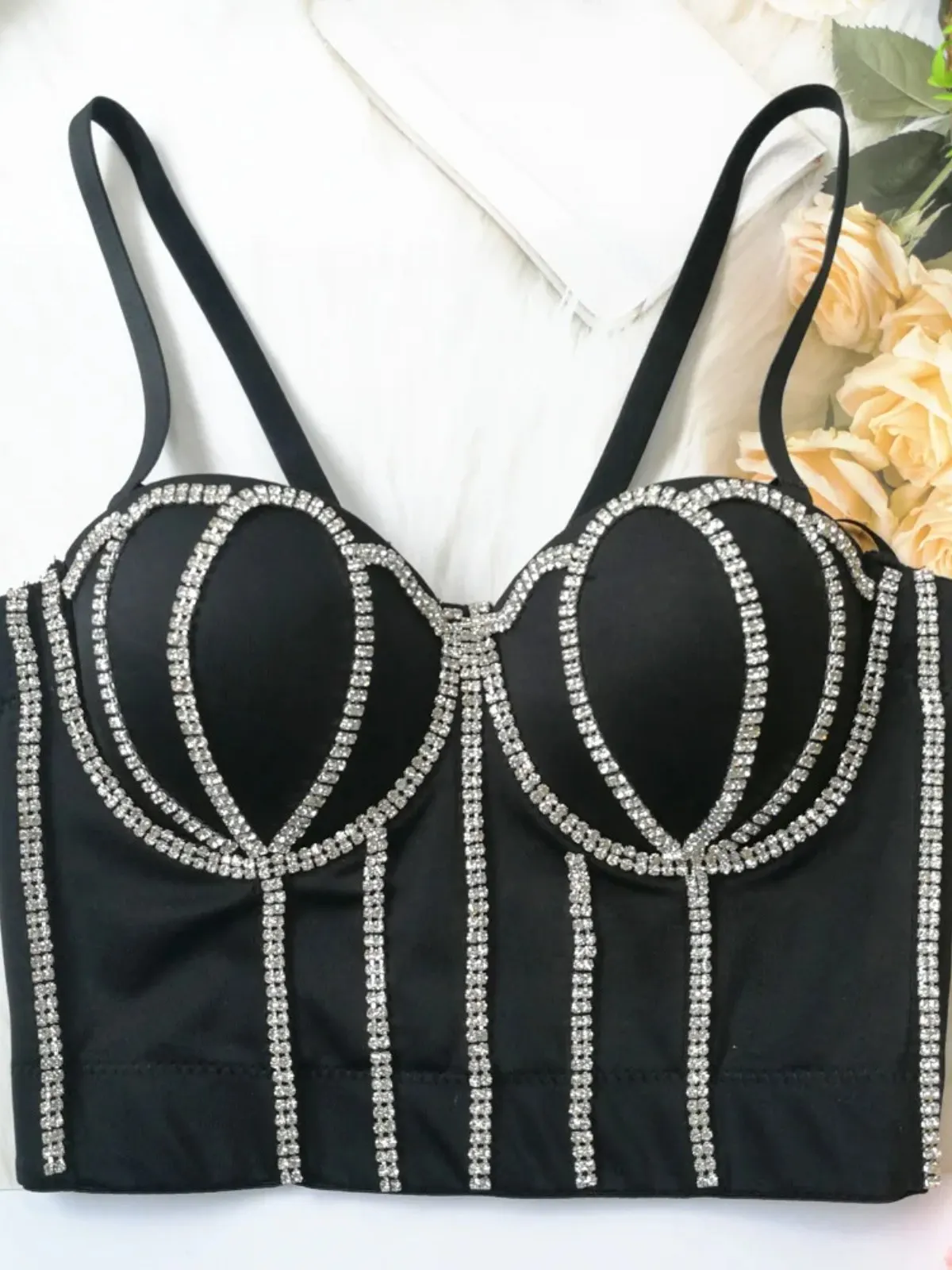 SsTss Summer Women Camis Tank Top Luxury Rhinestone Sparkling Fishbone Push Up Bustier Corset Bra Sexy Night Party Club Crop Top