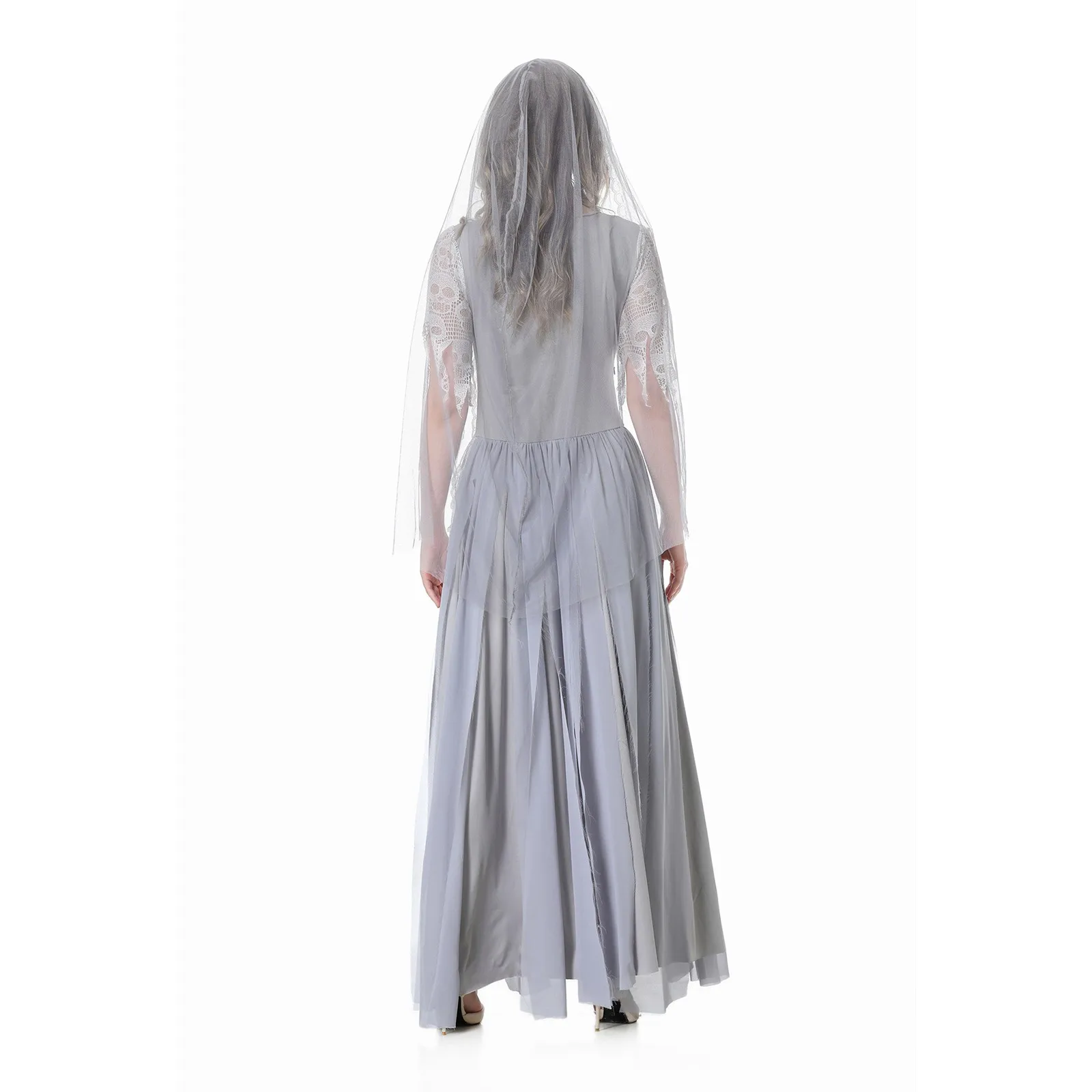 New Women Ghosts Bride Cosplay Costume Halloween Horror Zombie Skeleton Roleplay Fancy Party Dress With Veil Carnival Party Suit