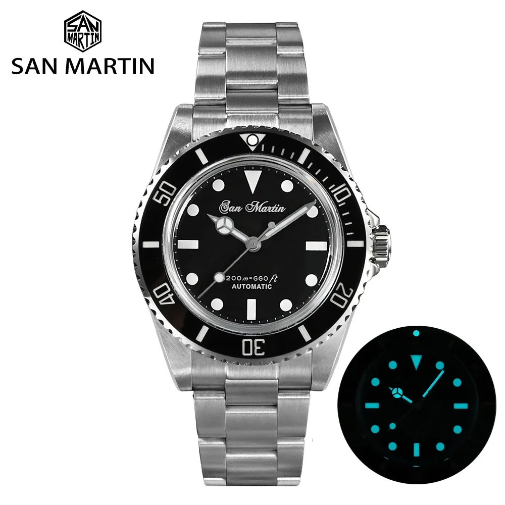 San Martin 39mm Watch Stainless Steel Automatic Mechanical Men Diver Watch Sapphire Mirror Waterproof 20Bar Luminous Wristwatch