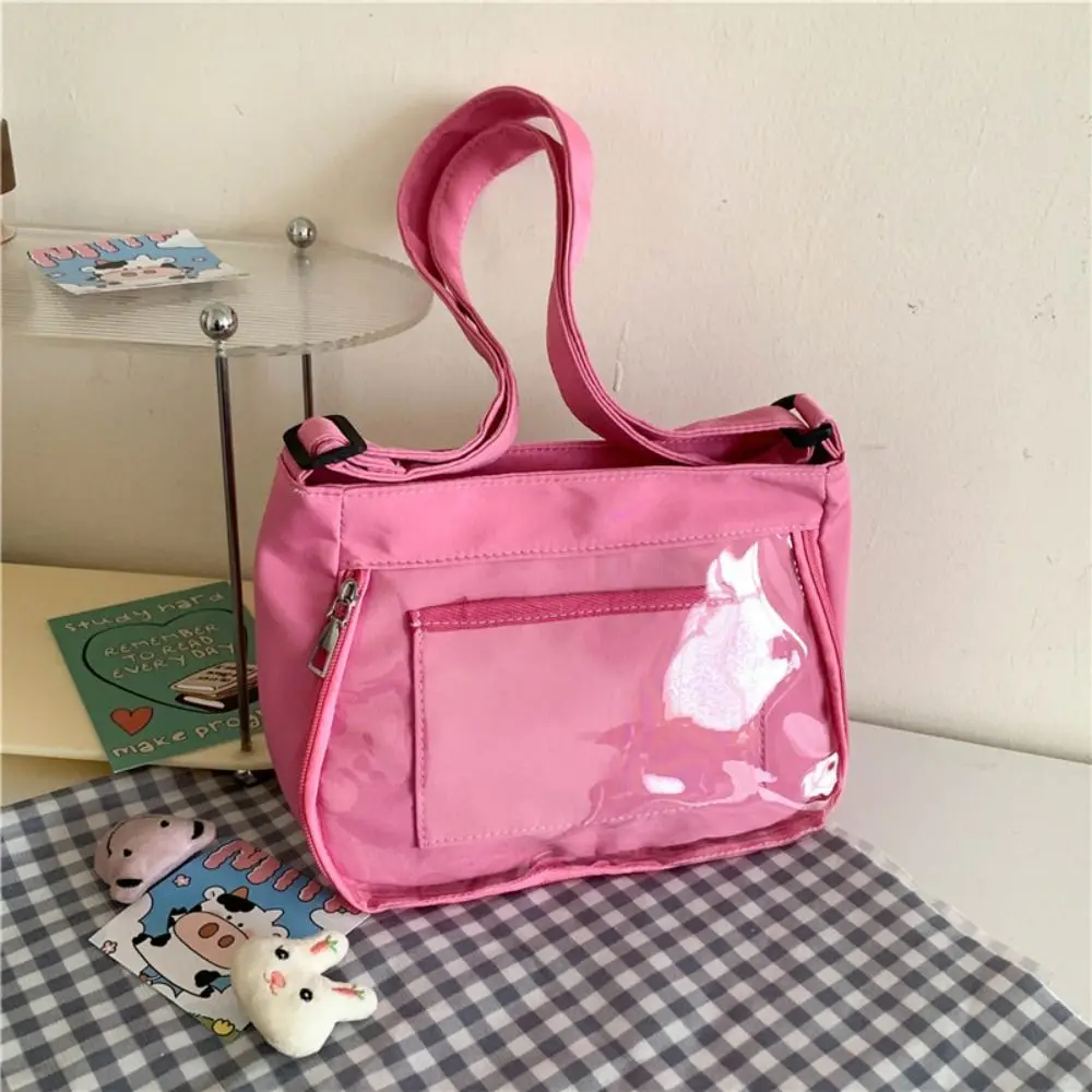

Clear Transparent Pocket Itabag Adjustable Shoulder Strap Solid Color Women Crossbody Bag Large Capacity JK Canvas Shoulder Bag