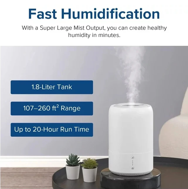 Levoit Cool Mist Humidificador para quarto, branco, 1.8L, 260 pés quadrados