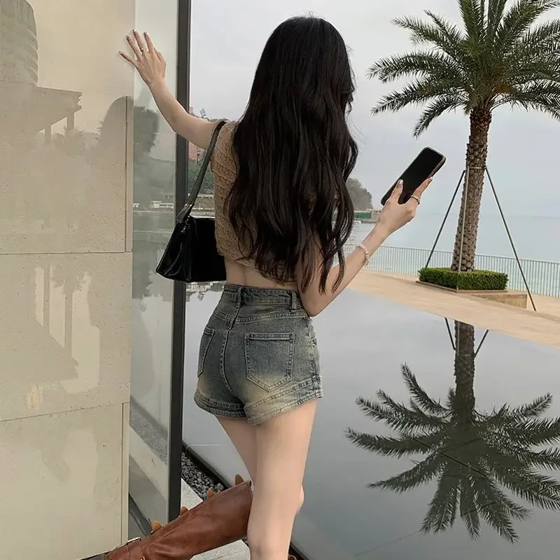 شورت قديم قابل للغسل للنساء في الصيف جينز جديد عالي الخصر متعدد الاستخدامات