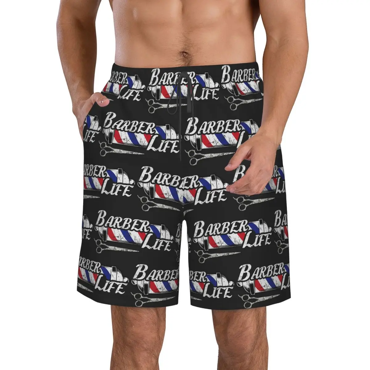 Barber Shop Sign Entrance Trunks Beach Board Shorts Casual Quick Dry Swimming Summer Men Pants
