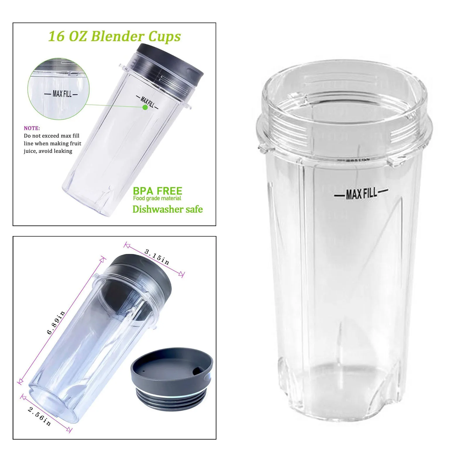 16oz Blender Cup Versatile Leakproof Compatible Smoothies Portable Blender Cup Serve Cup for BL780 BL810 BL770 BL740 BL660