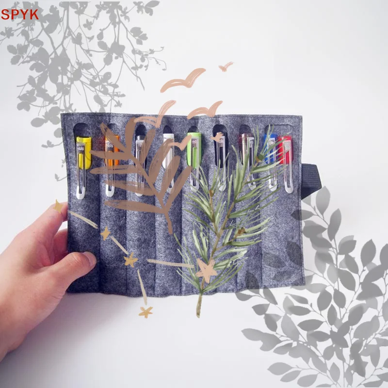 11-Pen Capacity Felt Roll-Up Pen Curtain Multifunctional: Storage Bag Brushes
