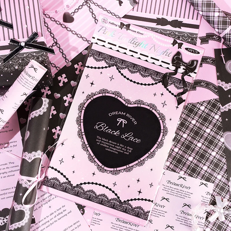 30 pezzi di carta decorativa per sfondo di album in pizzo dolce Kawaii, collage creativo, diario spazzatura fatto a mano fai da te, carta artigianale estetica