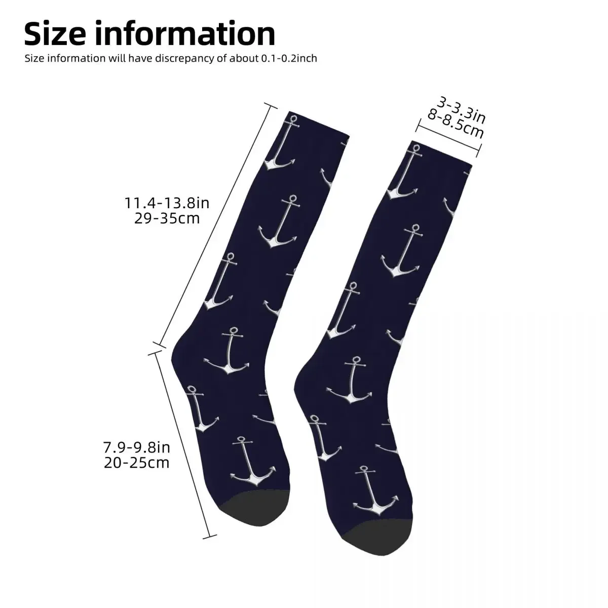 Chrome Style Nautical Thin Anchor Applique Socks Super Soft Stockings All Season Long Socks for Man's Woman's Birthday Present