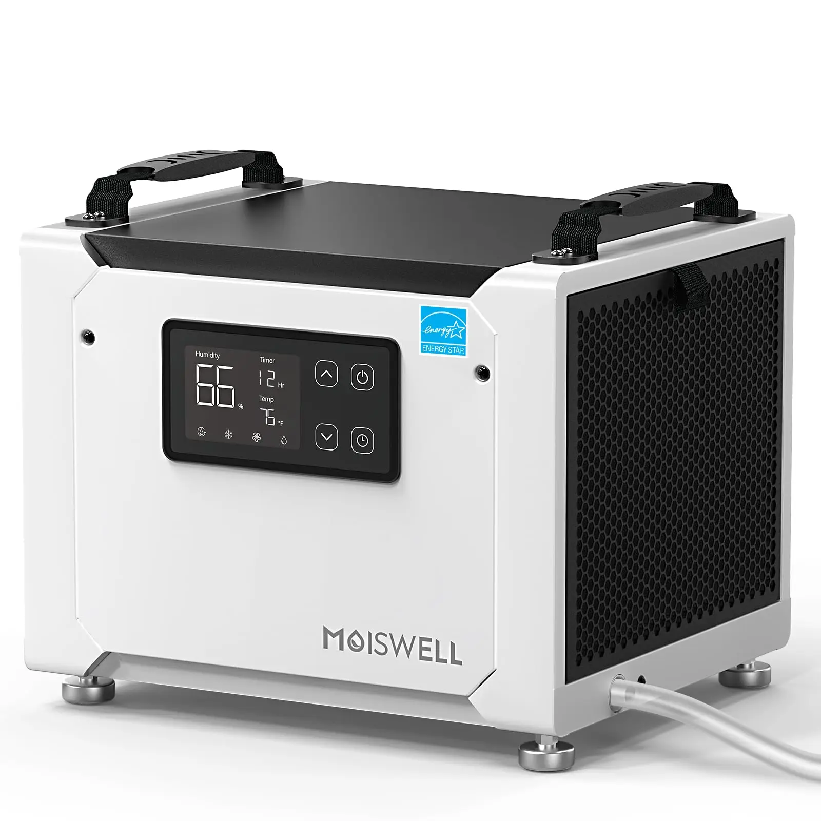 Moiswell 70 Pints Commercial Dehumidifier With Drain Hose | Compact Crawl Space Dehumidifier For Basement Home Auto Defrost