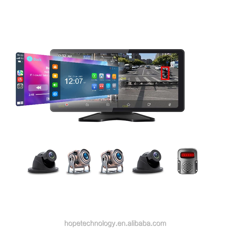AI Carplay Android Auto Mirror 4Channels BSD 1080P 10.36 Inches Touch Screen Monitor System