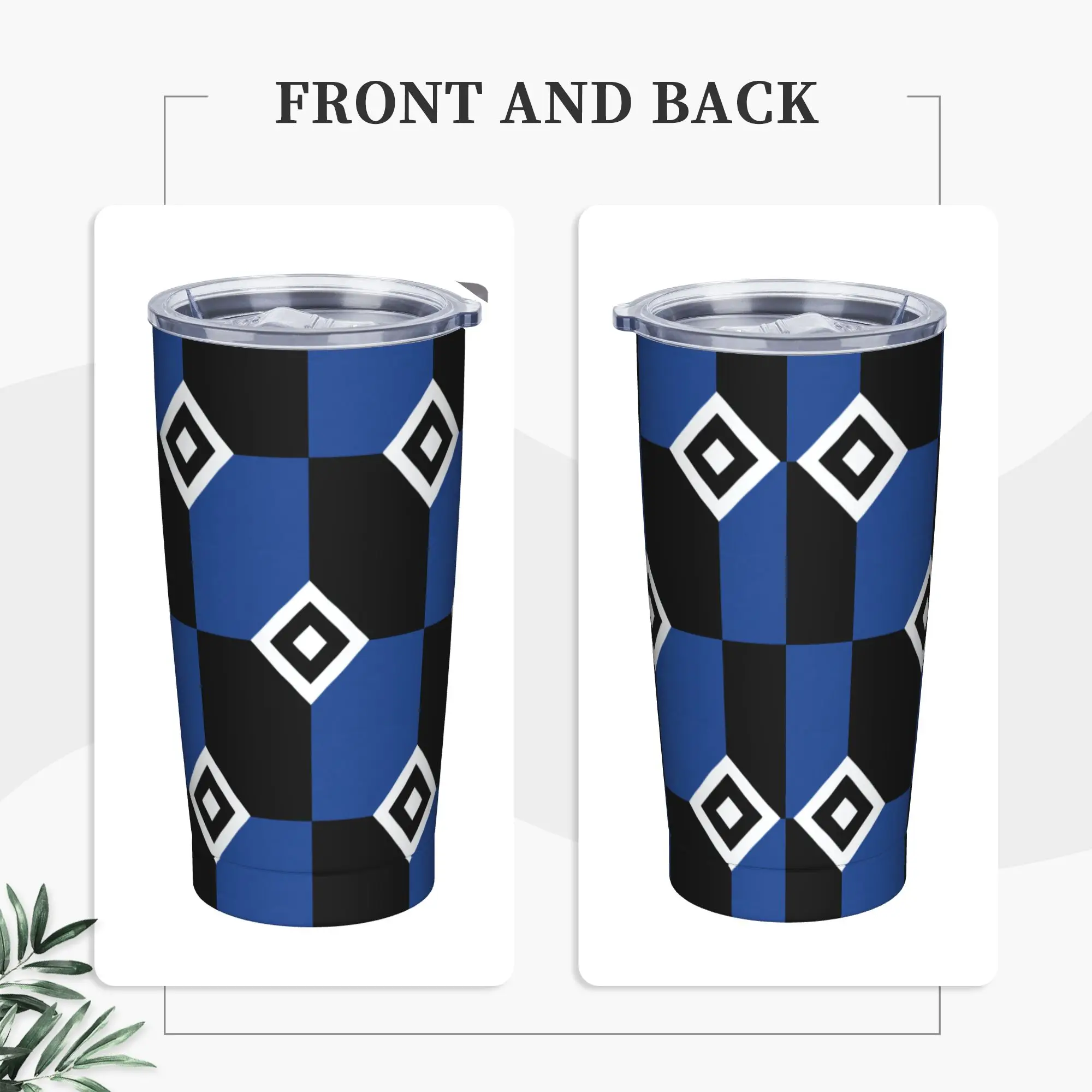 Checkered HSV Hamburger Sportverein Tumbler Vacuum Insulated Football Club Coffee Cups with Lid Straw Mugs Water Bottle, 20oz