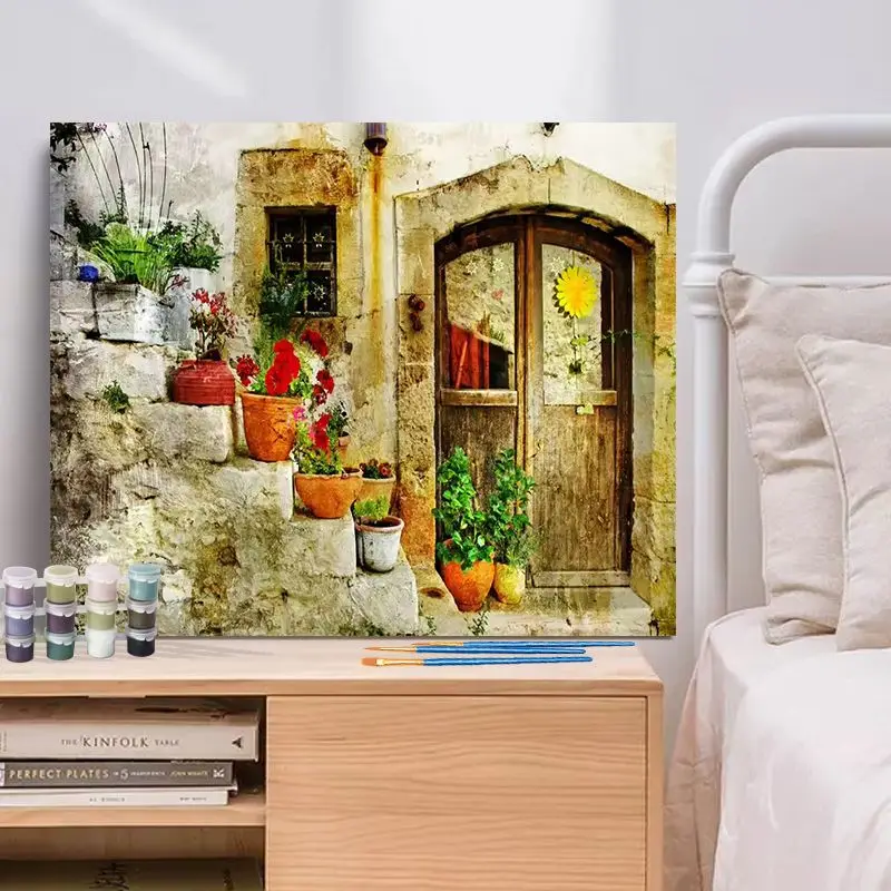 

CHENISTORY Pictures By Number Town Landscape Oil Painting By Number DIY Frame Modern Drawing On Canvas HandPainted 60x75cm