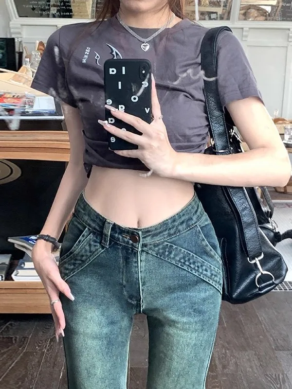 

High Waist Bell Bottom Denim Jeans Women's Autumn Winter High Elasticity Splicing Wear Resistant Slim Fit Vintage Design Jeans