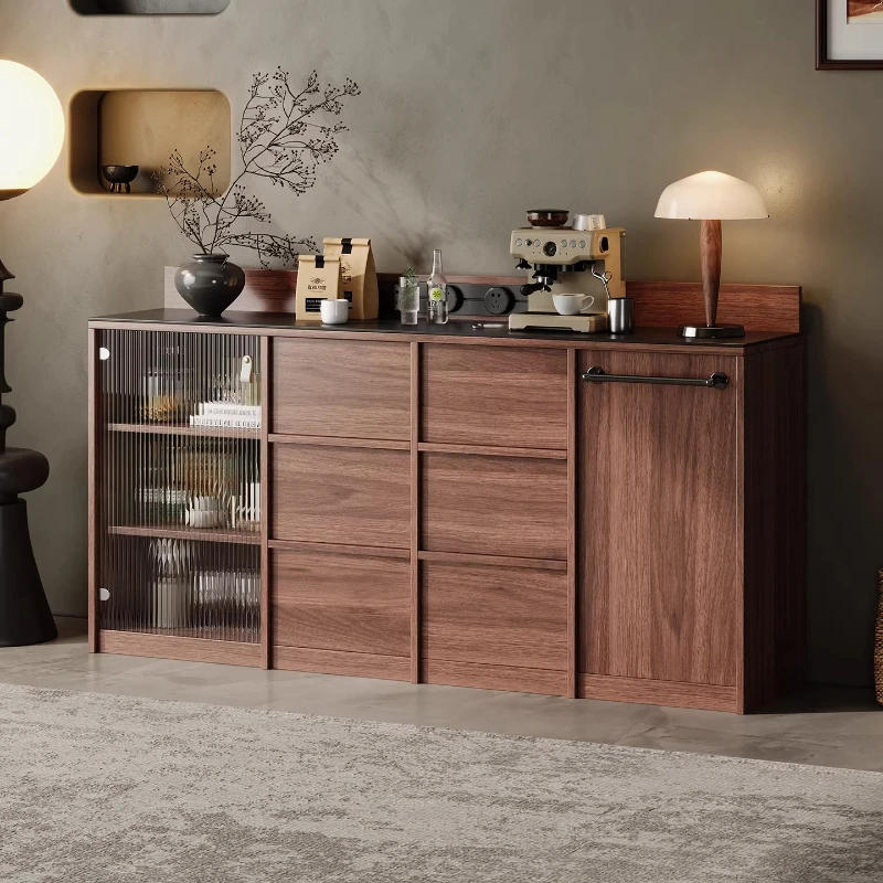 

wood dining side cabinet integrated against the wall Living room rock slab locker Kitchen locker Tea cabinet side cabinet