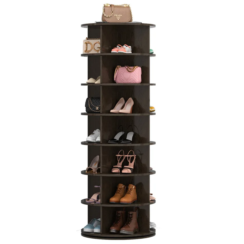 The shoe rack can be rotated 360 degrees and is equipped with a movable multi-layer storage rack.