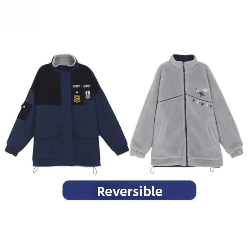 Zootopia Judy Hopps & Nick Wilde Reversible Sherpa Fleece Puffer Jacket - Thickened Fleece-Lined Warm Couple Style Men's Women's