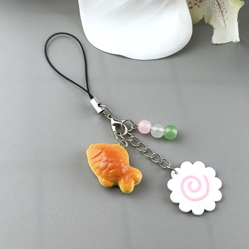 Cordón de teléfono de comida callejera japonesa, dijes Taiyaki Narutomaki, pastel de pescado, Dango, llavero, bolso, accesorios de regalo