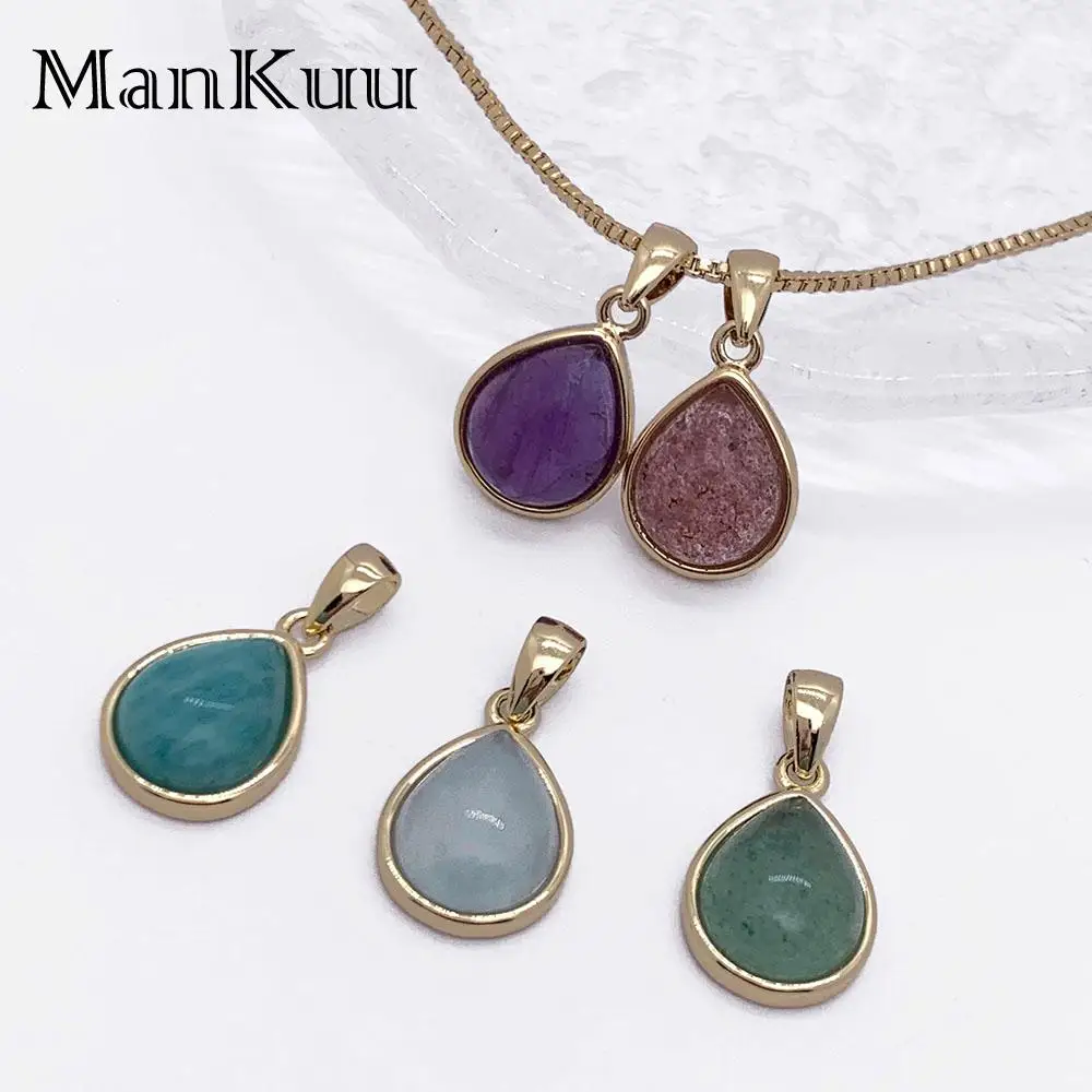 mankuu elegant simple jewelry natural crystal stone amethyst aquamarine water drop pendants diy making necklace for women