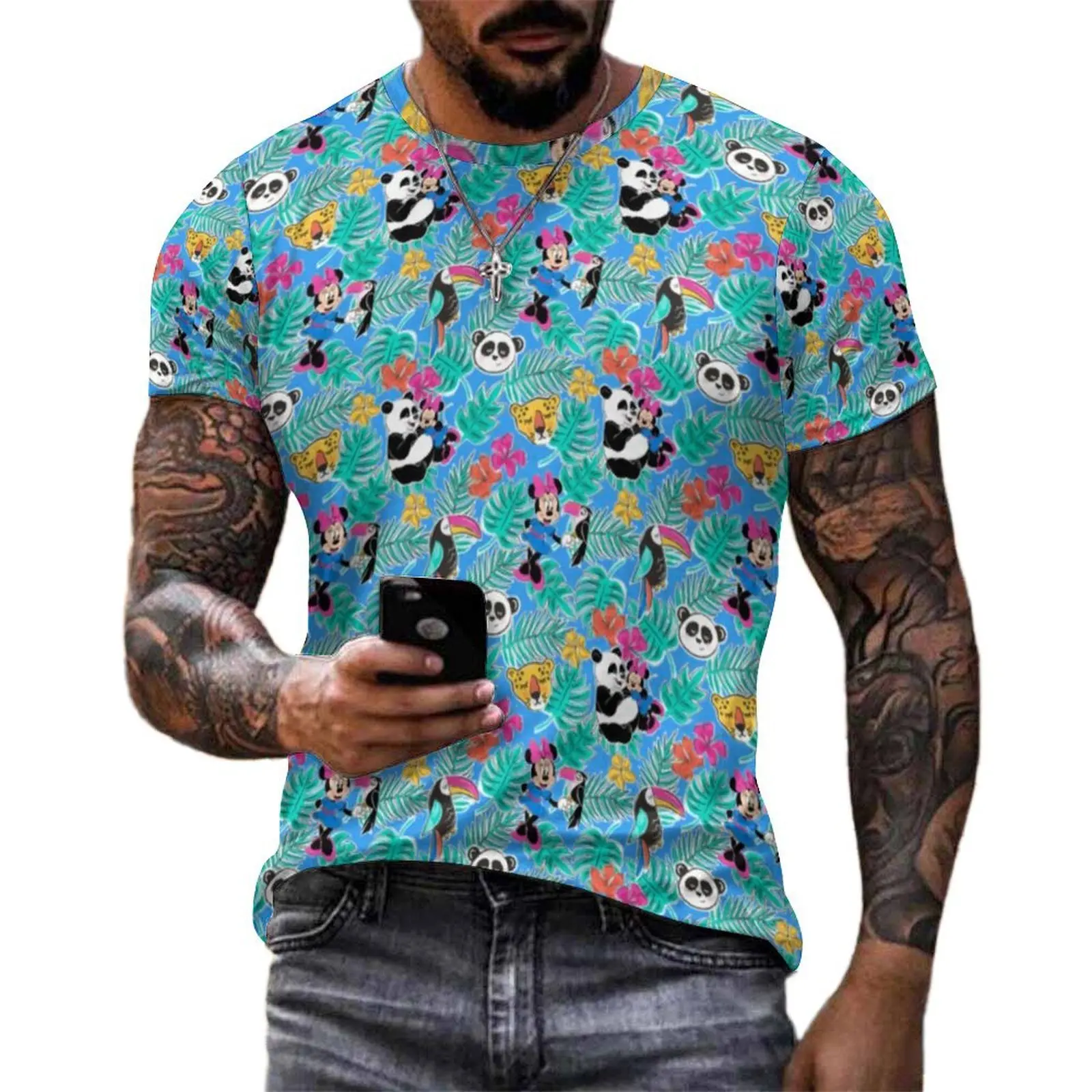 Wild Panda T-Shirt Tropical Print Casual T-Shirts O-Neck Trending Tshirt Beach Men Graphic Tops Plus Size 5XL 6XL