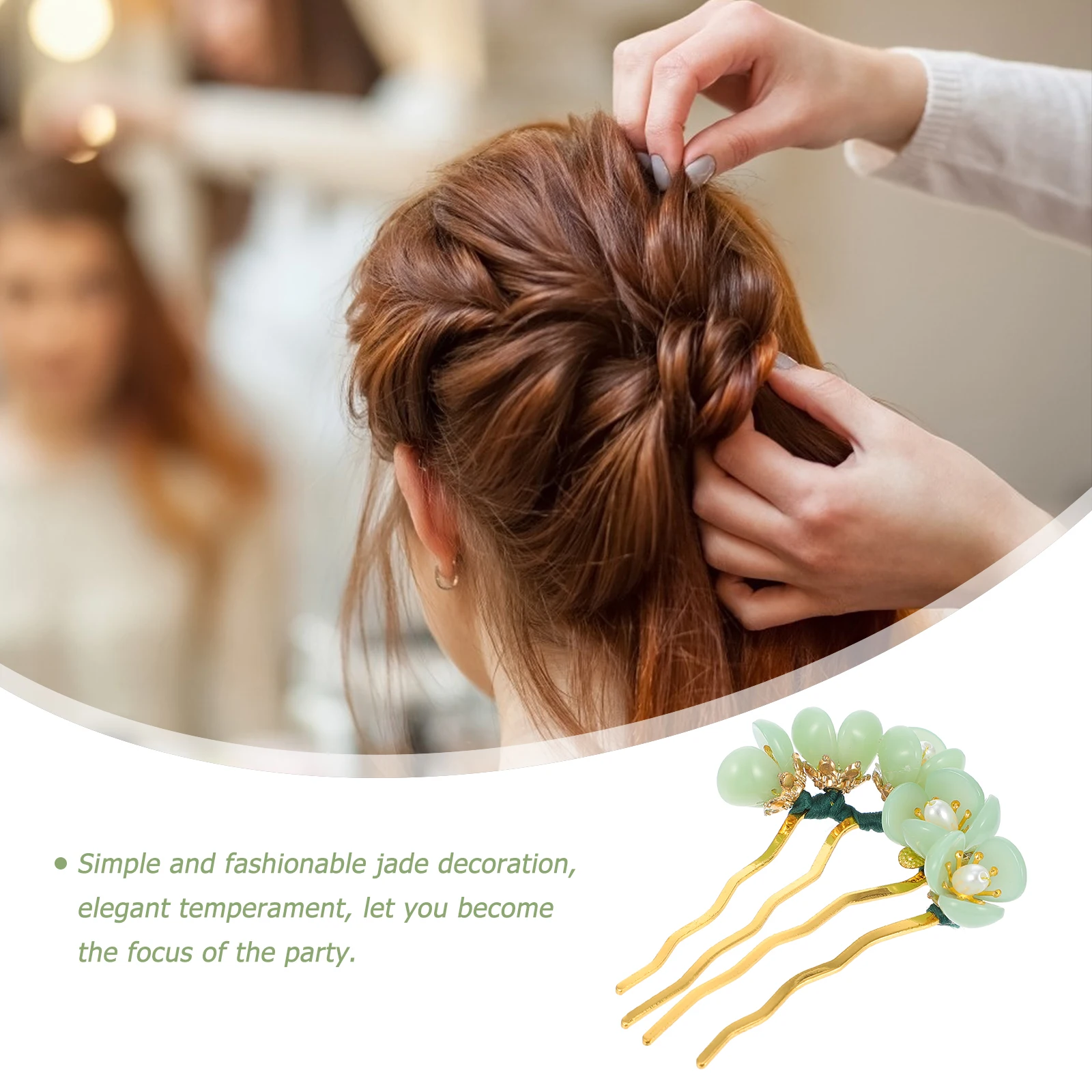 

1pc Double Gold Plated Alloy Hairpin Jade Flower Decoration Elegant Durable 12cm Fashionable Accessories for Women Party Gift