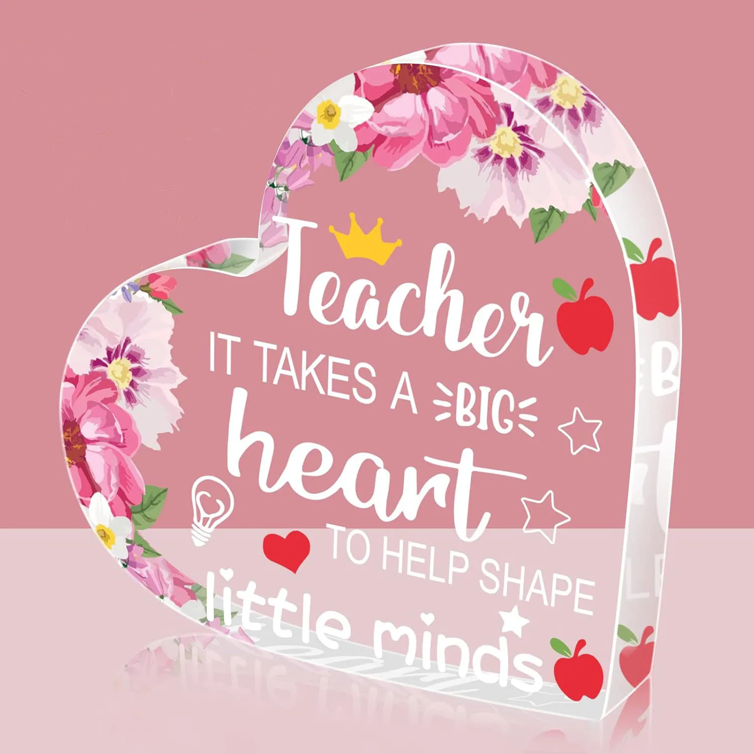 1pc Teacher Appreciation Gifts for Women Paperweight and Bookmark Thank You Teacher Gift Heart Acrylic Keepsake Table Decor