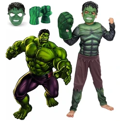 Child Hulk Muscle Costume Superhero Hulk Cosplay Muscle Costume Mask Fist Plush Gloves Child Boys Halloween Christmas Clothes