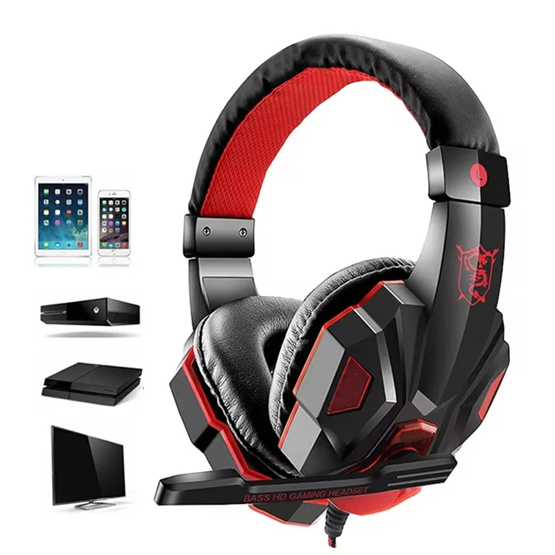 3.5mm Wired Gaming Headphones With LED Light Microphone Subwoofer Earphone Noise Cancelling Headset For Computer PS5 Xbox Switch