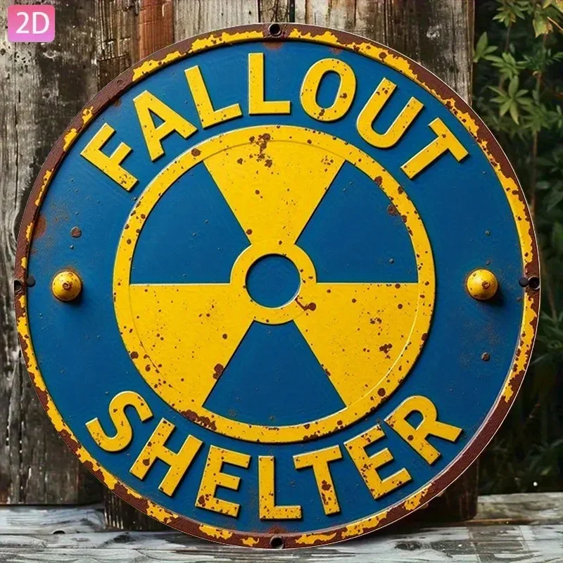 2D Flat Yellow Blue Aluminum Round Sign Retro Radiation Symbol 7.87x7.87in Bar Cafe Home Decor