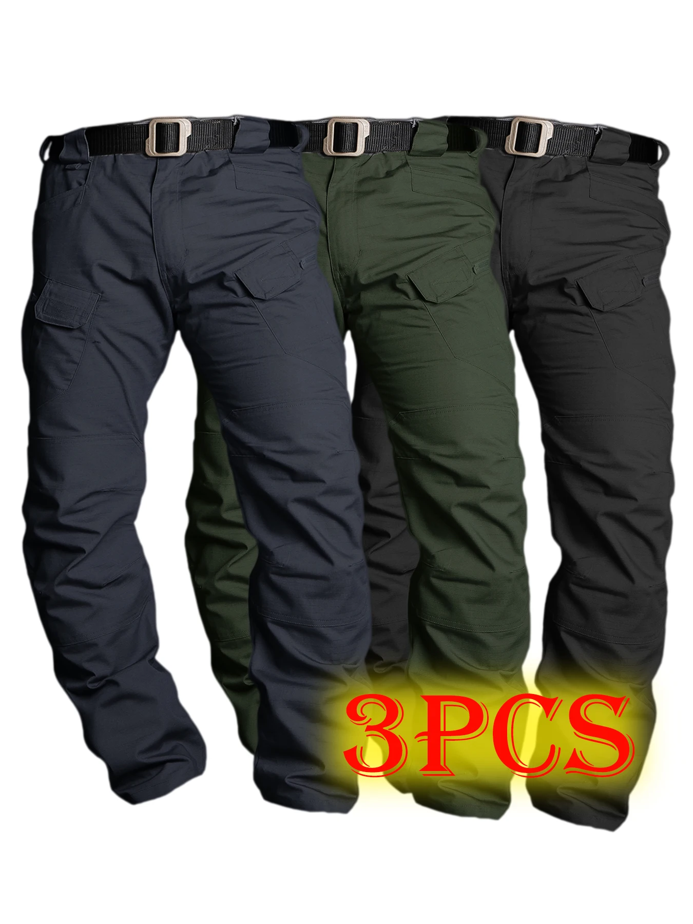 

Комплект из 3-х мужских тактических брюк-карго с большими карманами, для активного отдыха, спорта и работы, с эластичным поясом, из чистого хлопка