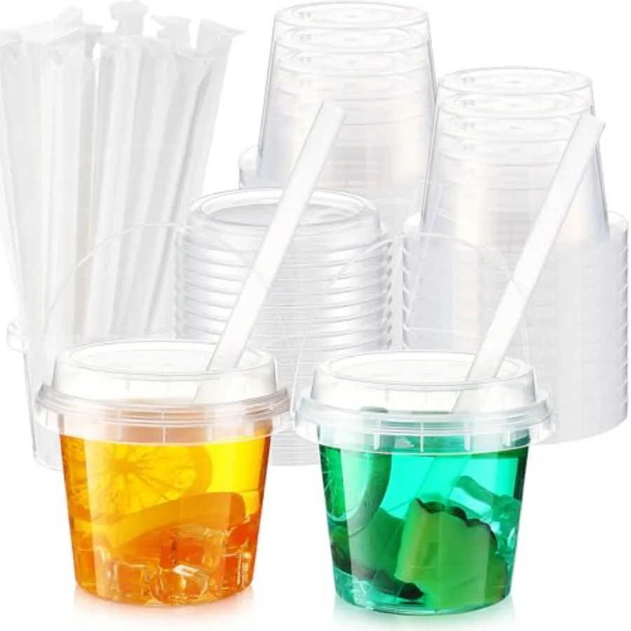 

100 Set 16oz Clear Plastic Drink Buckets with Lids and Straws Disposable Iced Coffee Cups Rum Buckets for Cocktail Parties Smoo