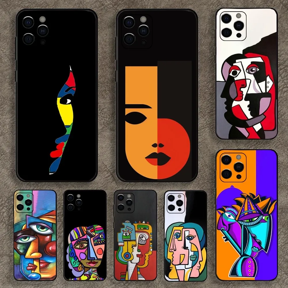 P-Picasso abstract Art Phone Case For Apple iPhone 15,14,13,12,11,Pro,X,XS,Max,XR,Plus,Mini Soft Black Cover