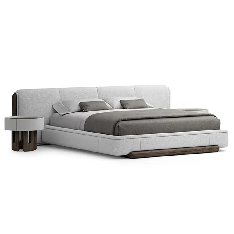 Modern simple tatami, soft bag solid wood bed, Italian minimalist high PC and console game bedroom widescreen bed