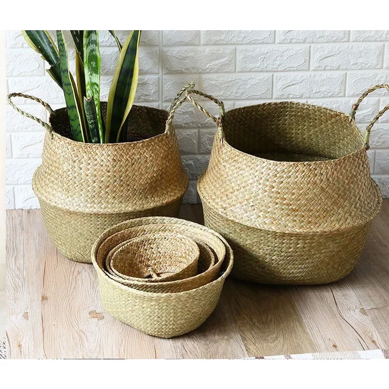 Seagrass Wicker Work Rattan Basket Hanging Planting Flower Pot Storage Laundry Basket Cesta Mimbre Home Garden Decoration