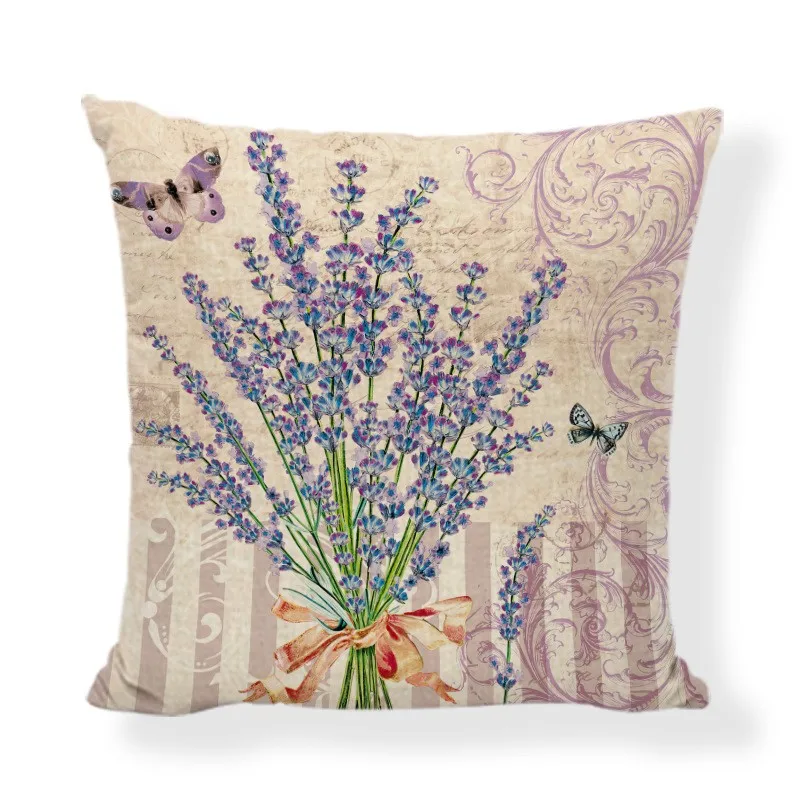 2025 NEW Lavender Cushion Cover 45x45 Purple Flowers Letter Pillowcase Farmhouse Home Sofa Car Decorative Throw Pillow Cover