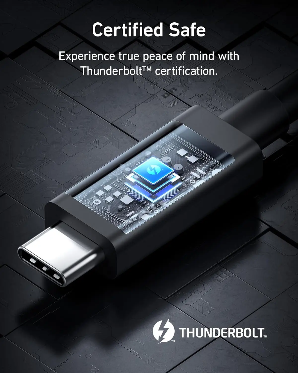 Cabo Anker-Thunderbolt 4 Certificado USB-C para USB-C, Carregamento 100W, Suporta Display 8K, Transferência de Dados 40 Gbps, 6.6 ft, USB-C