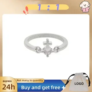 Buy 1 Get 1 Free S925 Pure Silver Line Cross Single Diamond Saturn Ring