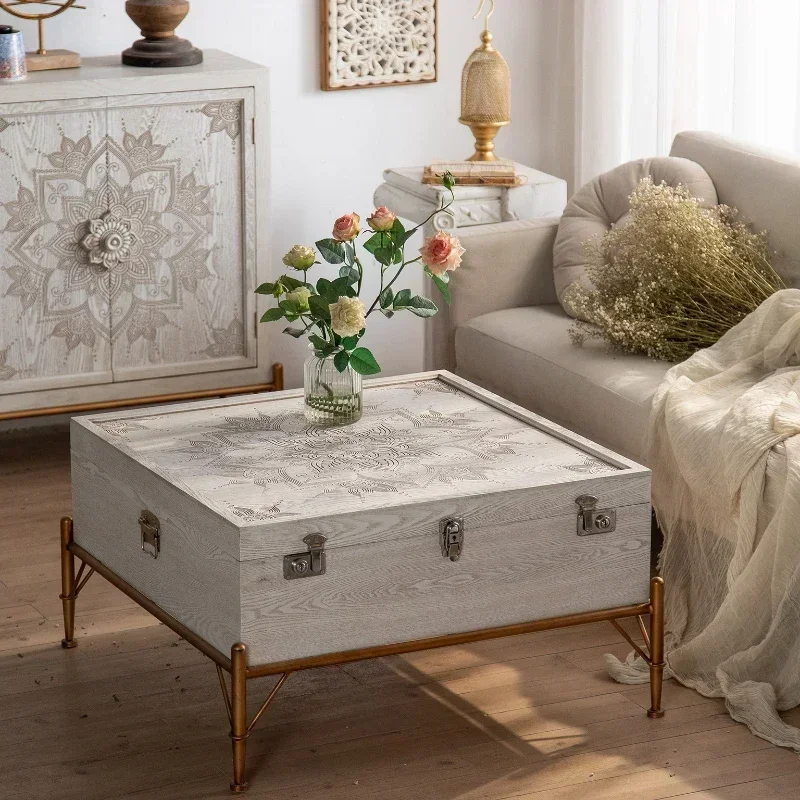 

Tea Table Small Apartment TV Stand Combination Vintage Engraving Sofa Side Table Table